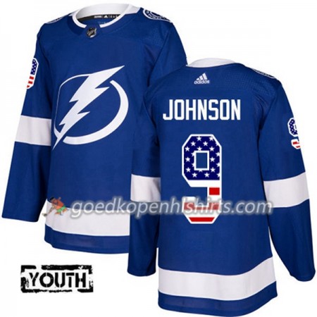 Tampa Bay Lightning Tyler Johnson 9 Adidas 2017-2018 Blauw USA Flag Fashion Authentic Shirt - Kinderen